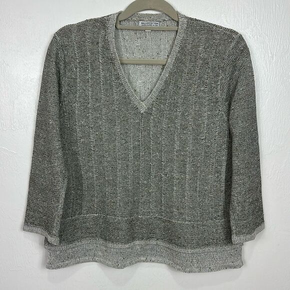 Ball Of Cotton Handloomed In USA Linen Blend V-neck Sweater Size M - Picture 1 of 7